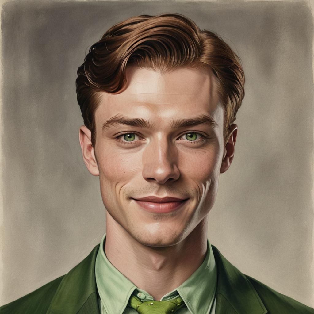 Portrait of a Man with Green Eyes in Neon Style