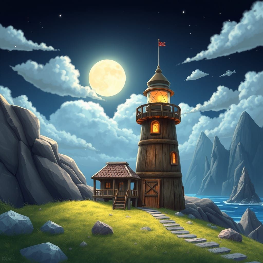Whimsical Candyland Lighthouse Scene