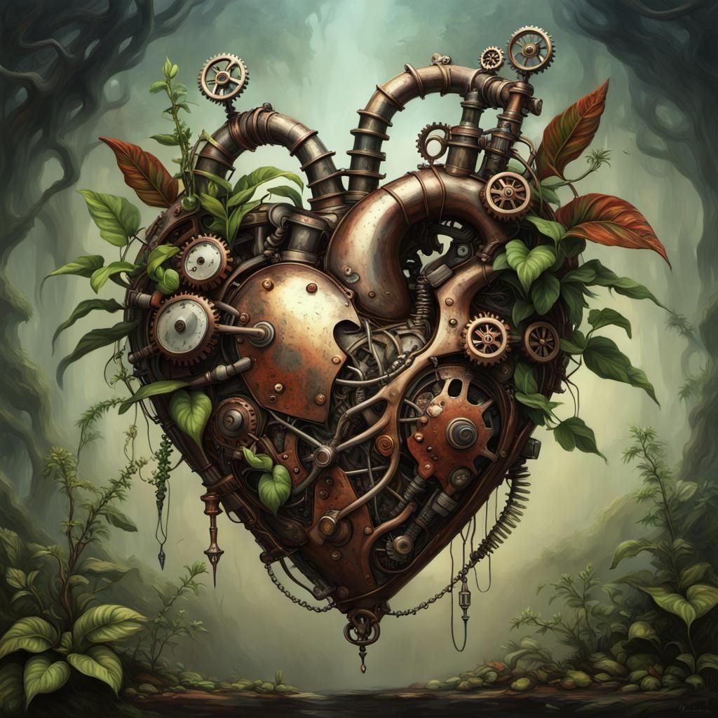 Steampunk Heart in Gothic Impressionist Style