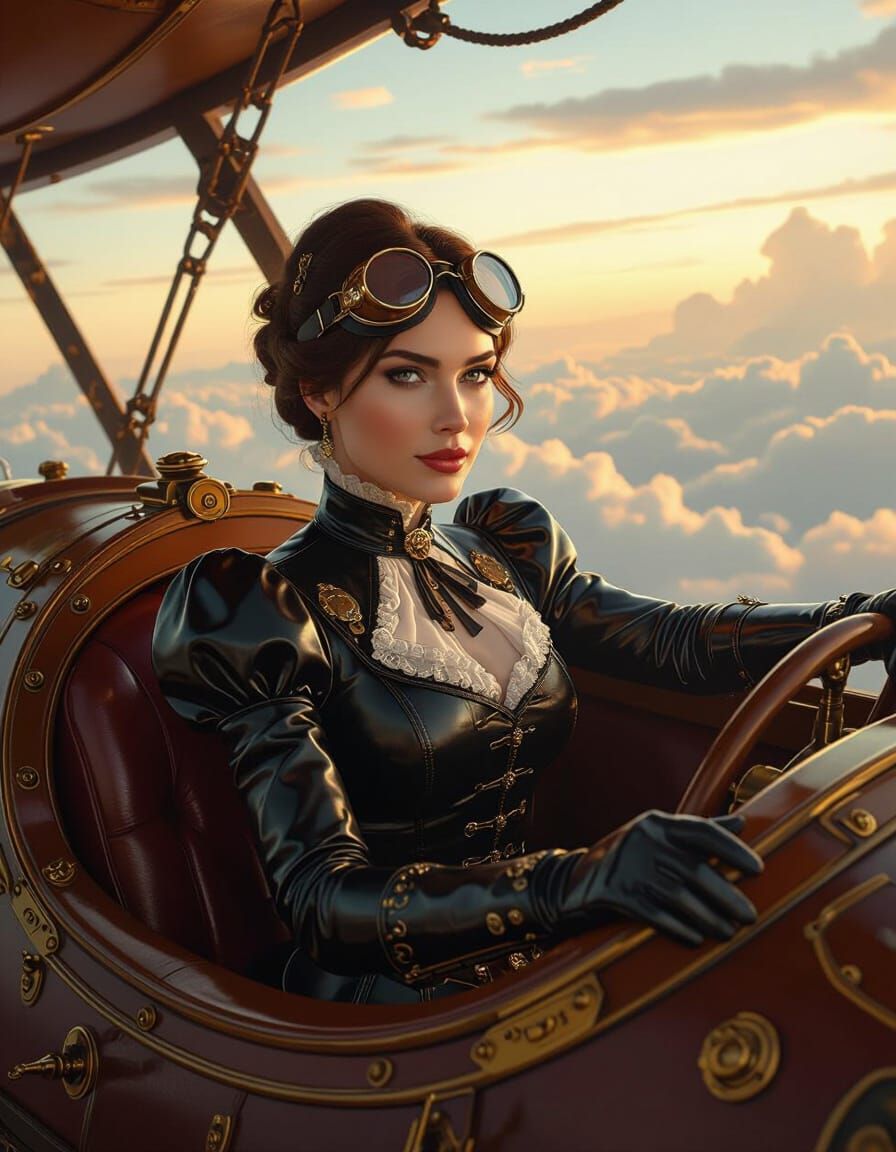 Steampunk Airship Pilot in Golden Hour Lighting