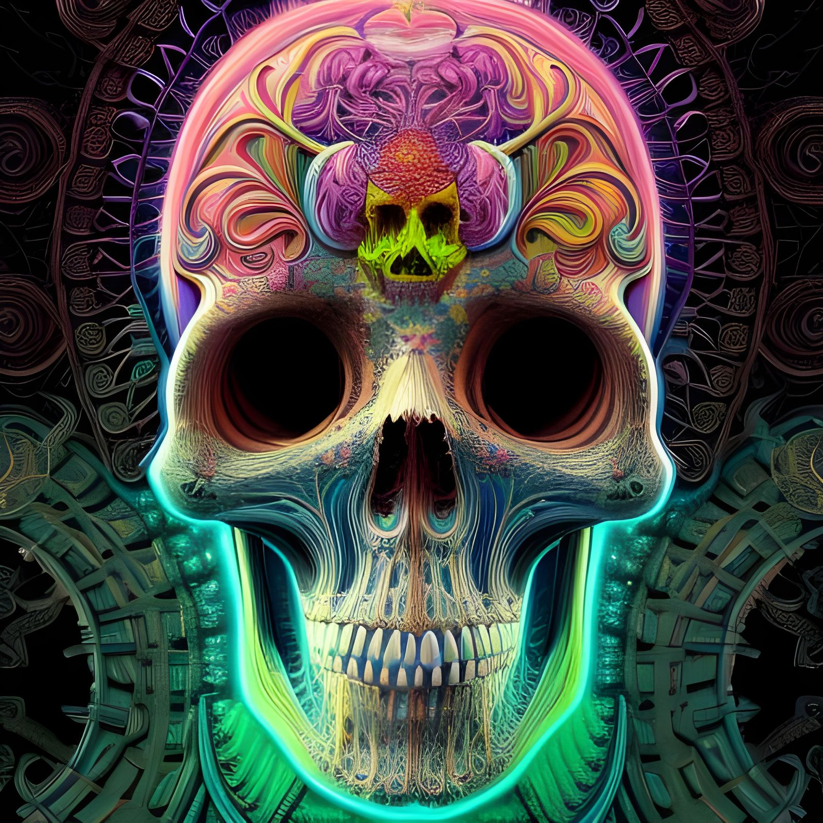 Colorful Neon Skull 3D Illustration