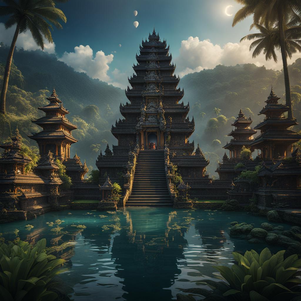 Tirta Gangga Bali: Detailed Fantasy Concept Art