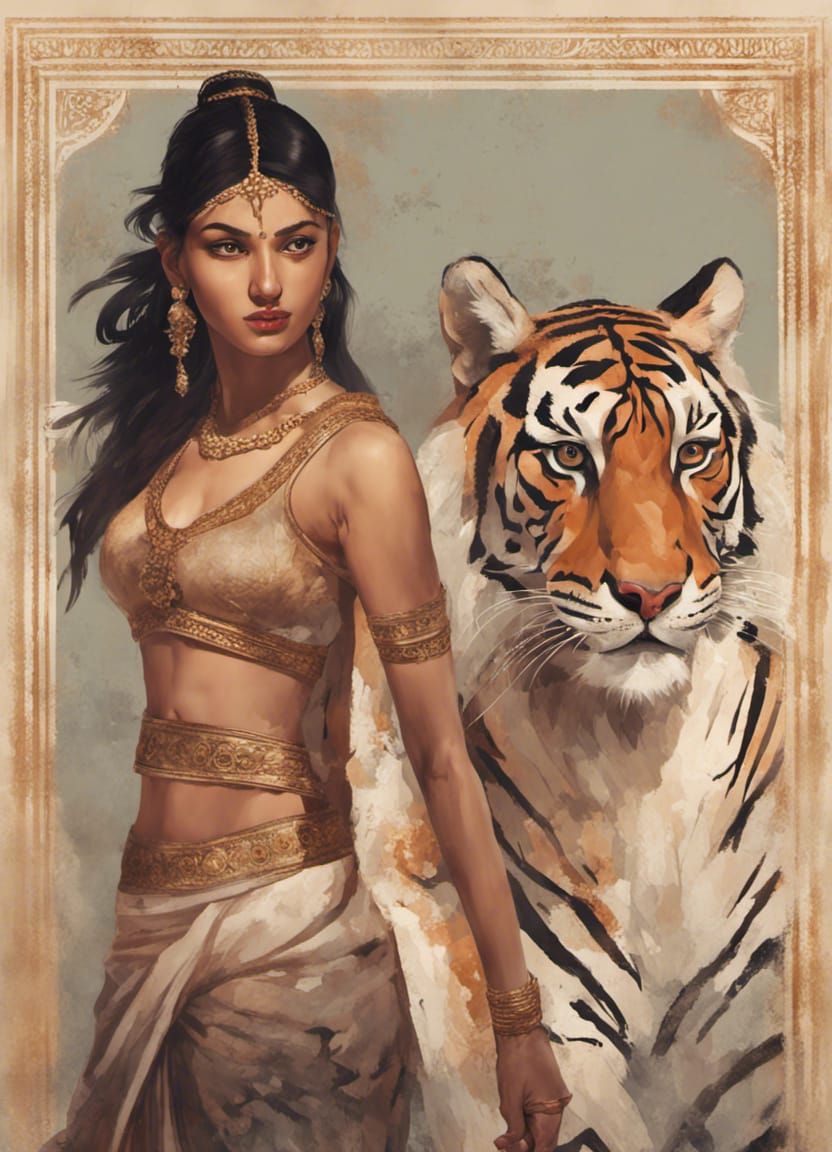 Indian Woman with Bengal Tiger