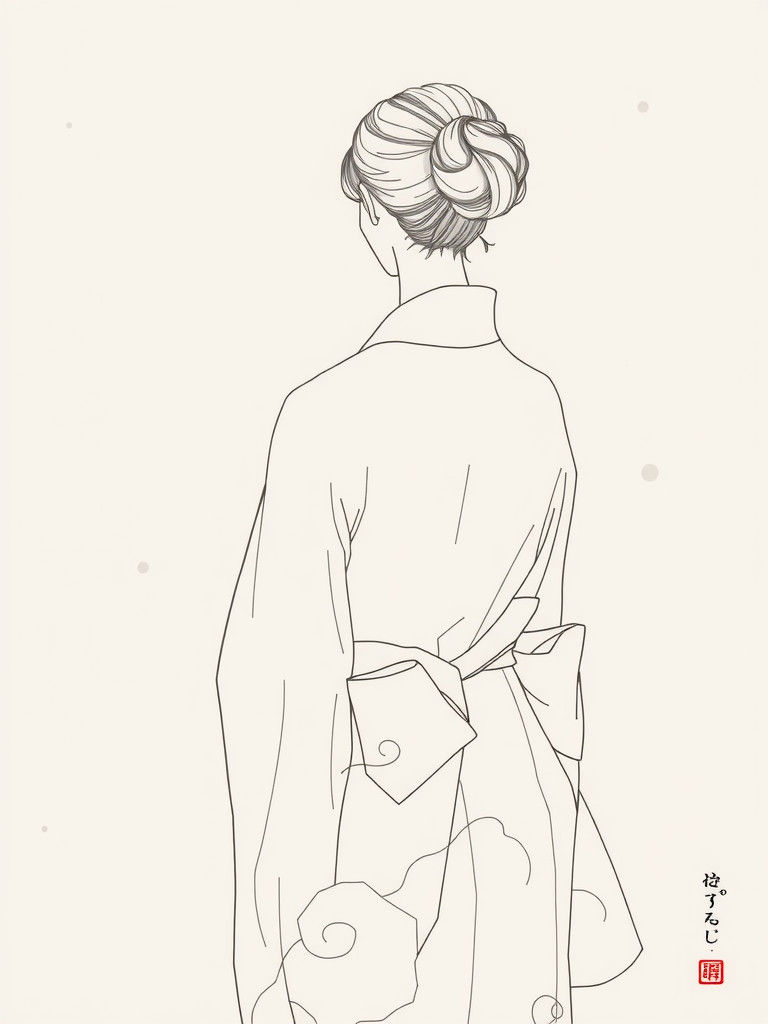 Sensual Woman's Back in Japandi Style One-Line Drawing