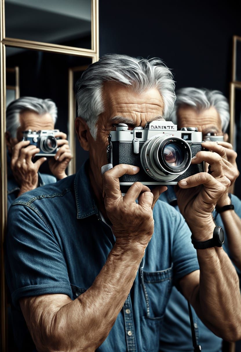 Photographer's Infinite Mirror Selfie with Vintage Camera