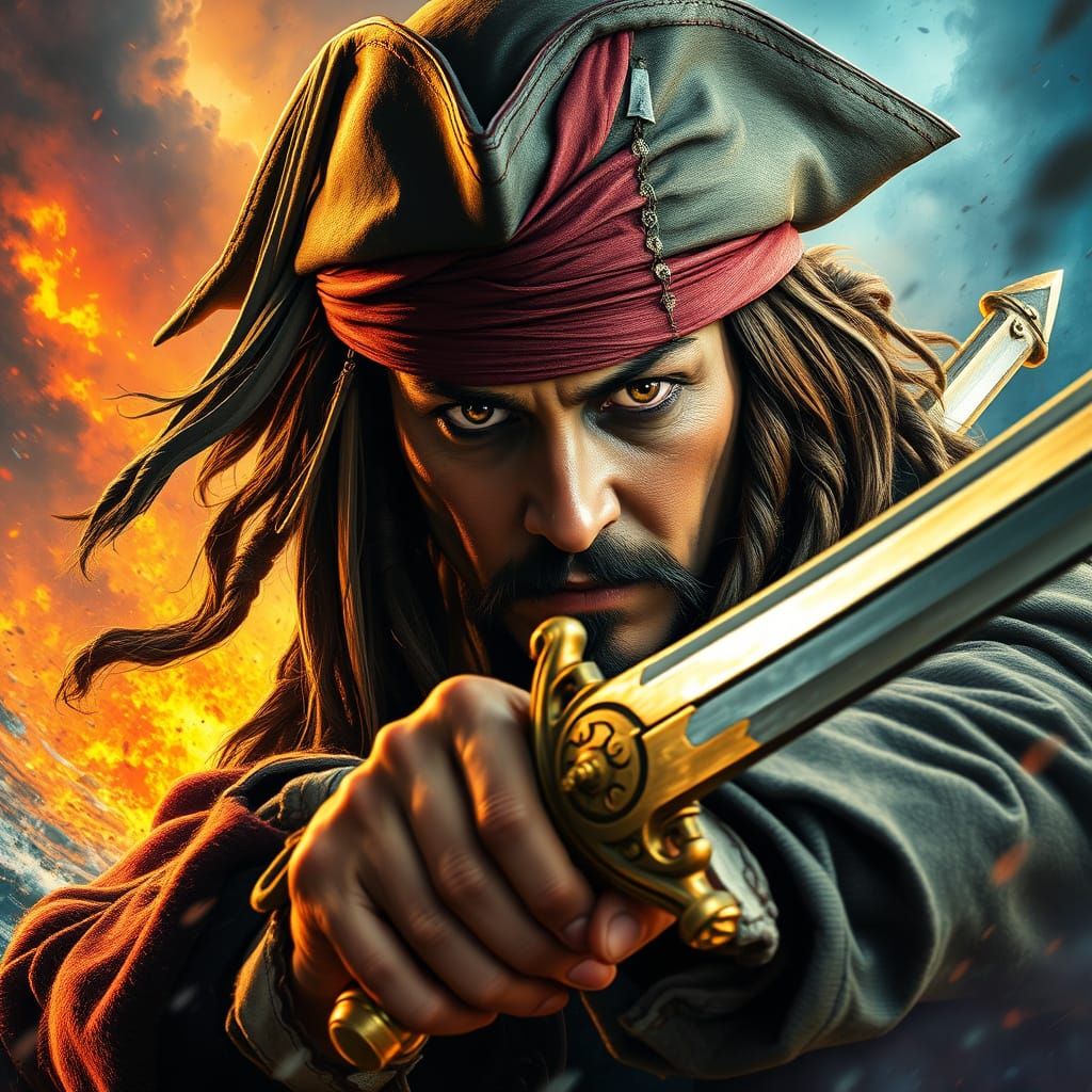 Determined Captain Jack Sparrow in Epic Combat