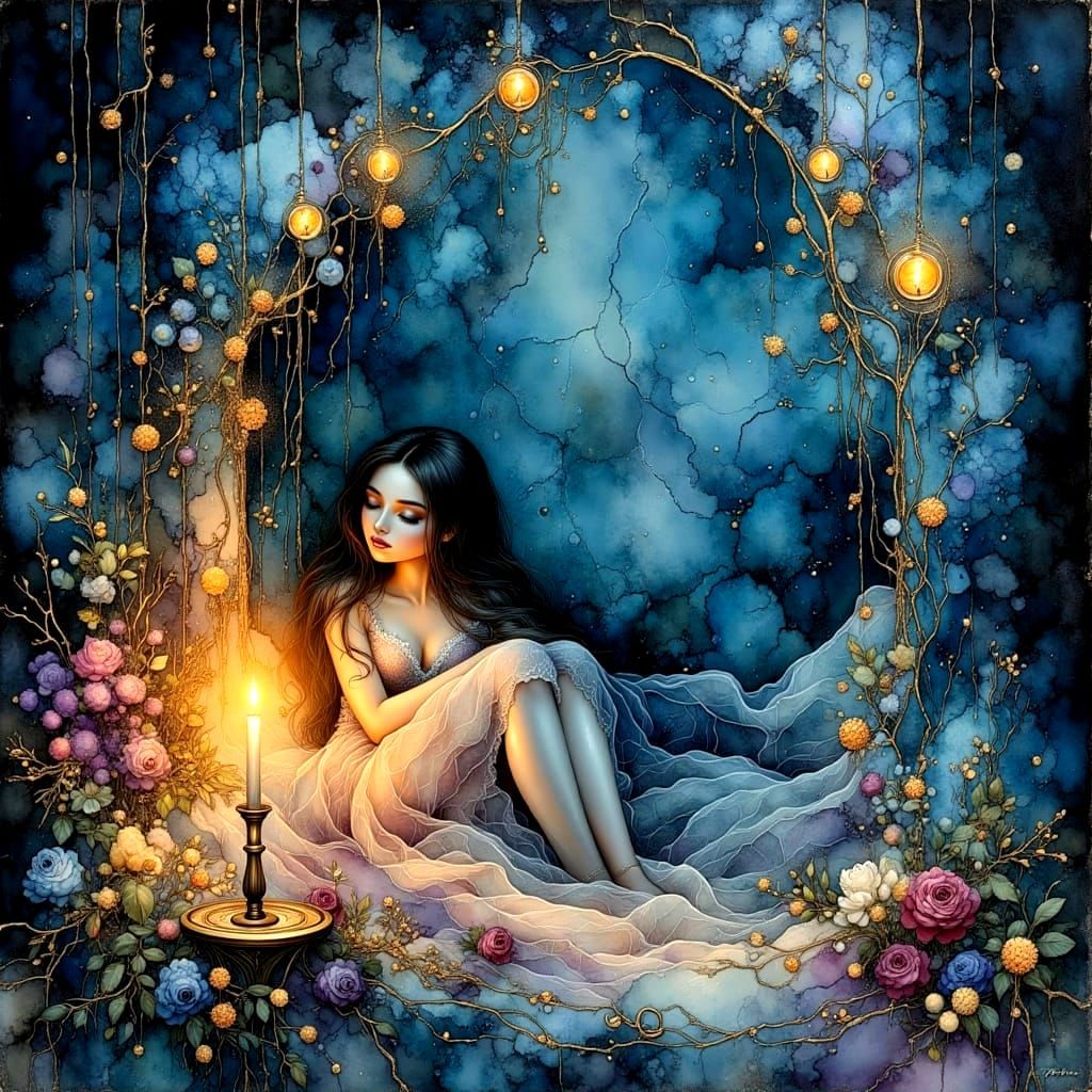 Ethereal Candlelight in Watercolor Ink