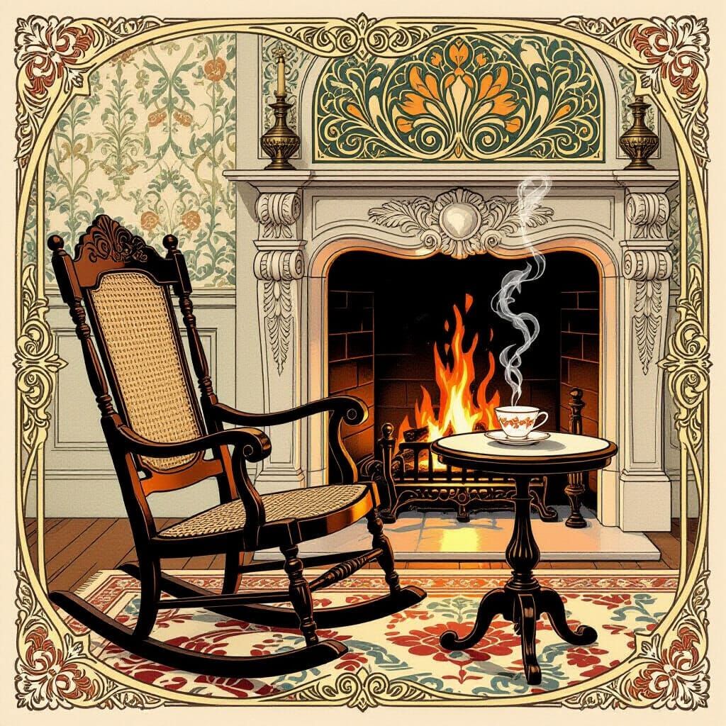 Vintage Rocking Chair in Art Nouveau Style