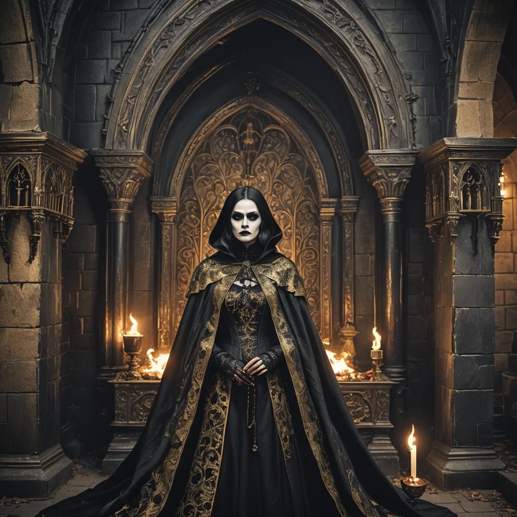 Gothic Horror Scene with Vampire Coffin