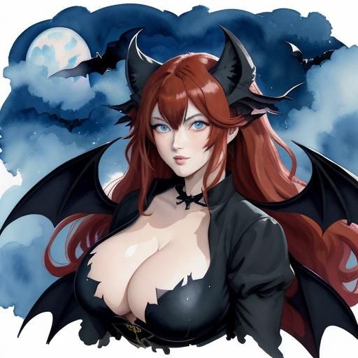 Anime Catgirl in Mushroom Forest: Gouache Watercolor