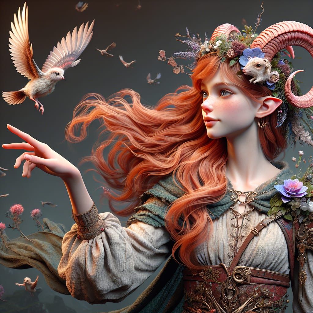 Druid Girl with Sparrow: Fantasy Concept Art