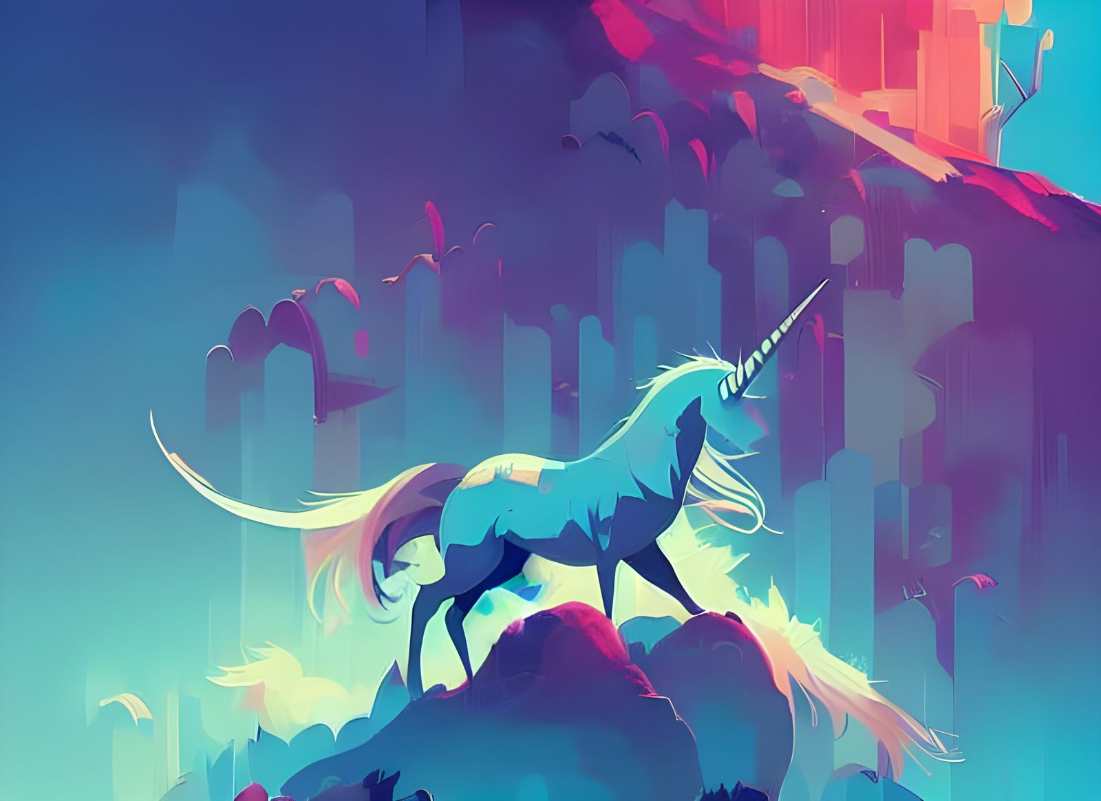 Elemental Unicorn Spirit in Composite Art Style