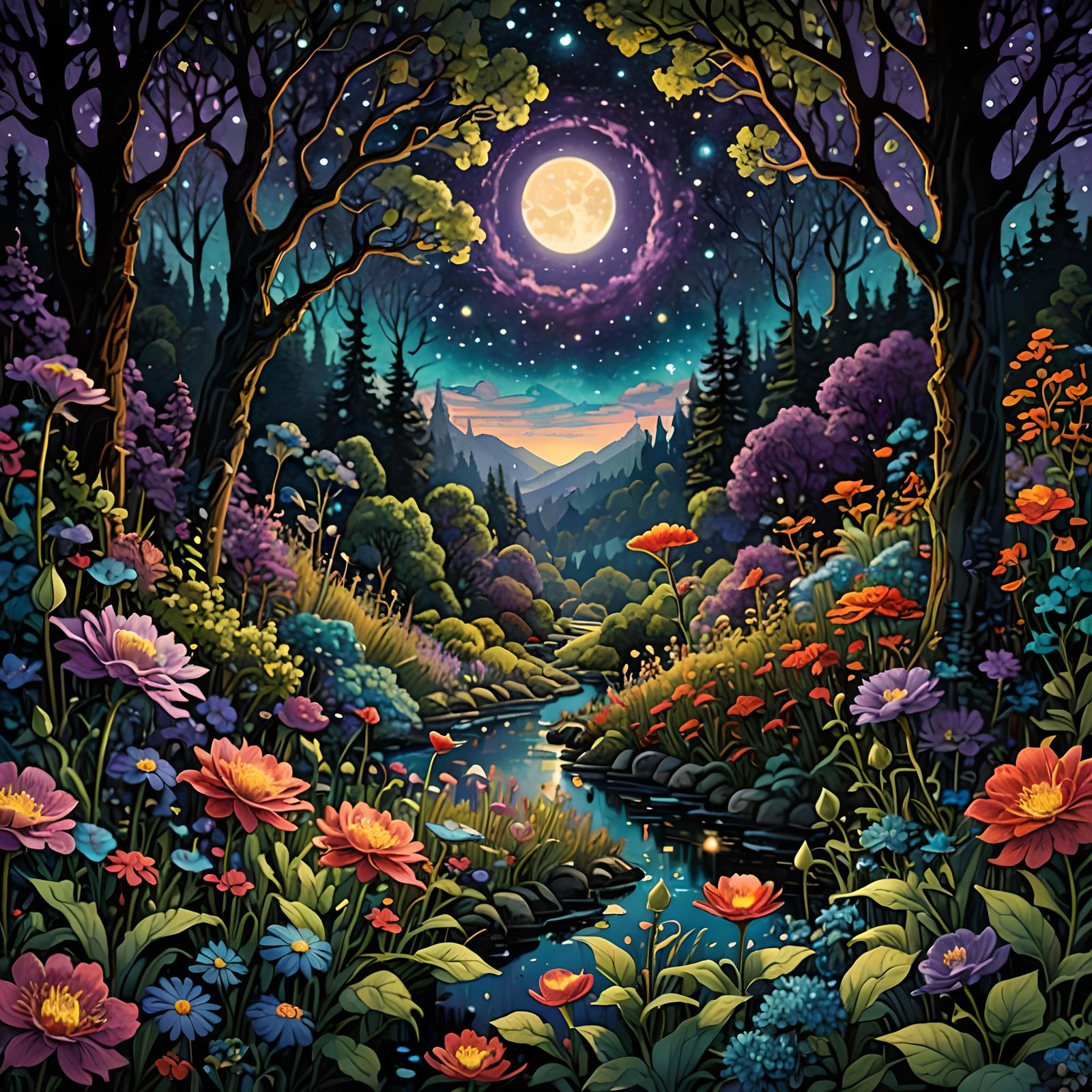 Cosmic Florals in Magical Garden