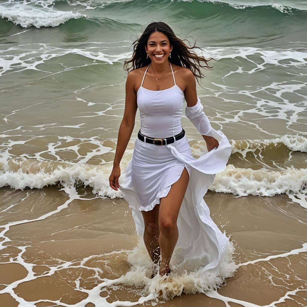 Attractive Model Poses Near Crashing Waves in Puerto Rico