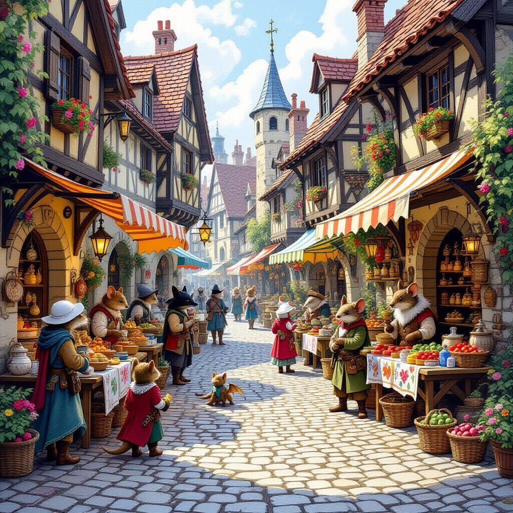 Medieval Market with Dragons and Animal Farmers