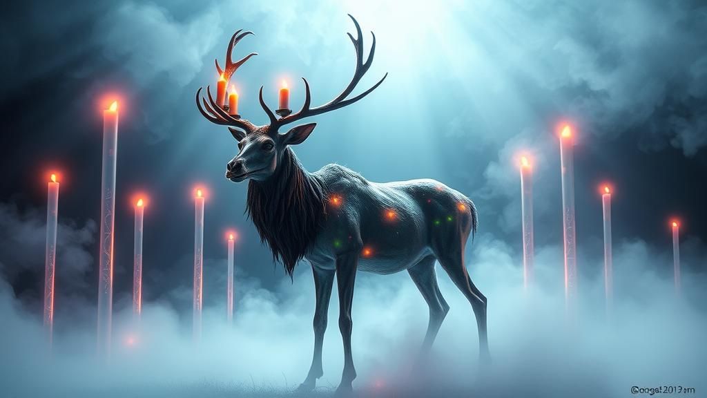 Zombie Elk in Mystical Surrealism with Fiber Optics