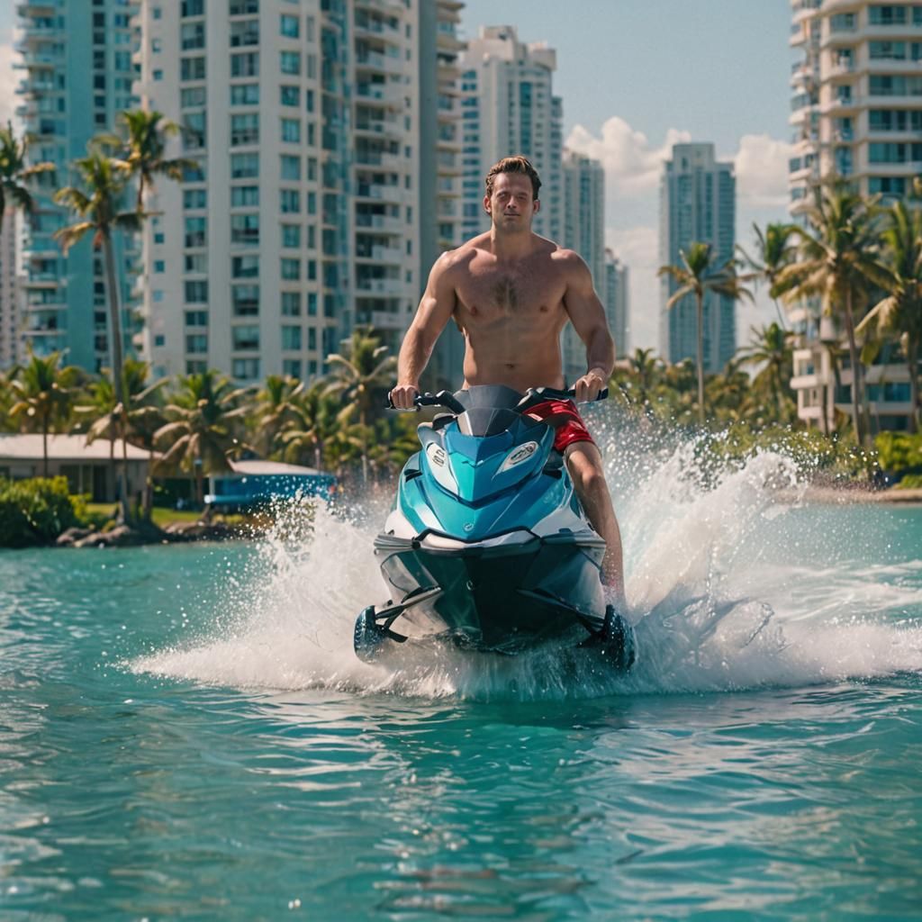 Man on Jet Ski in Turquoise Water: Cinematic Film Still