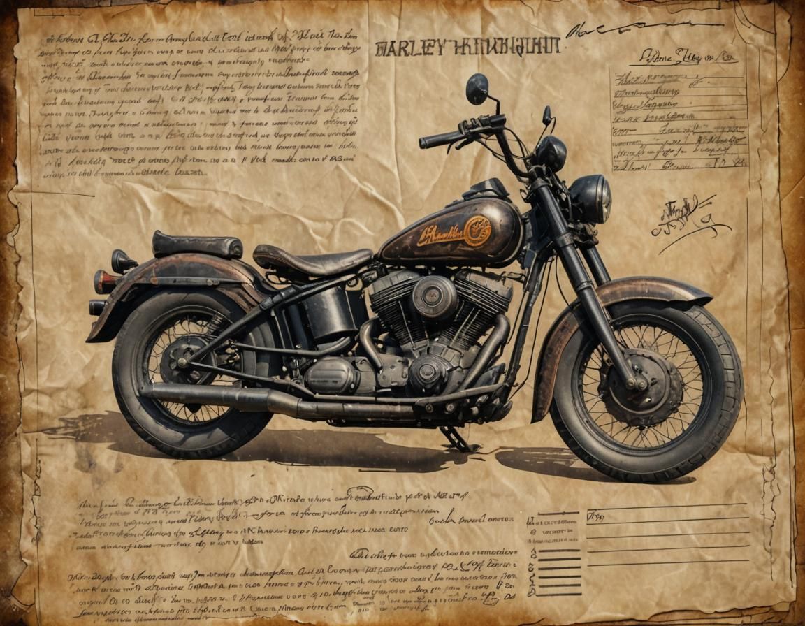Vintage Harley Motorcycle on Route 66: Watercolor Art