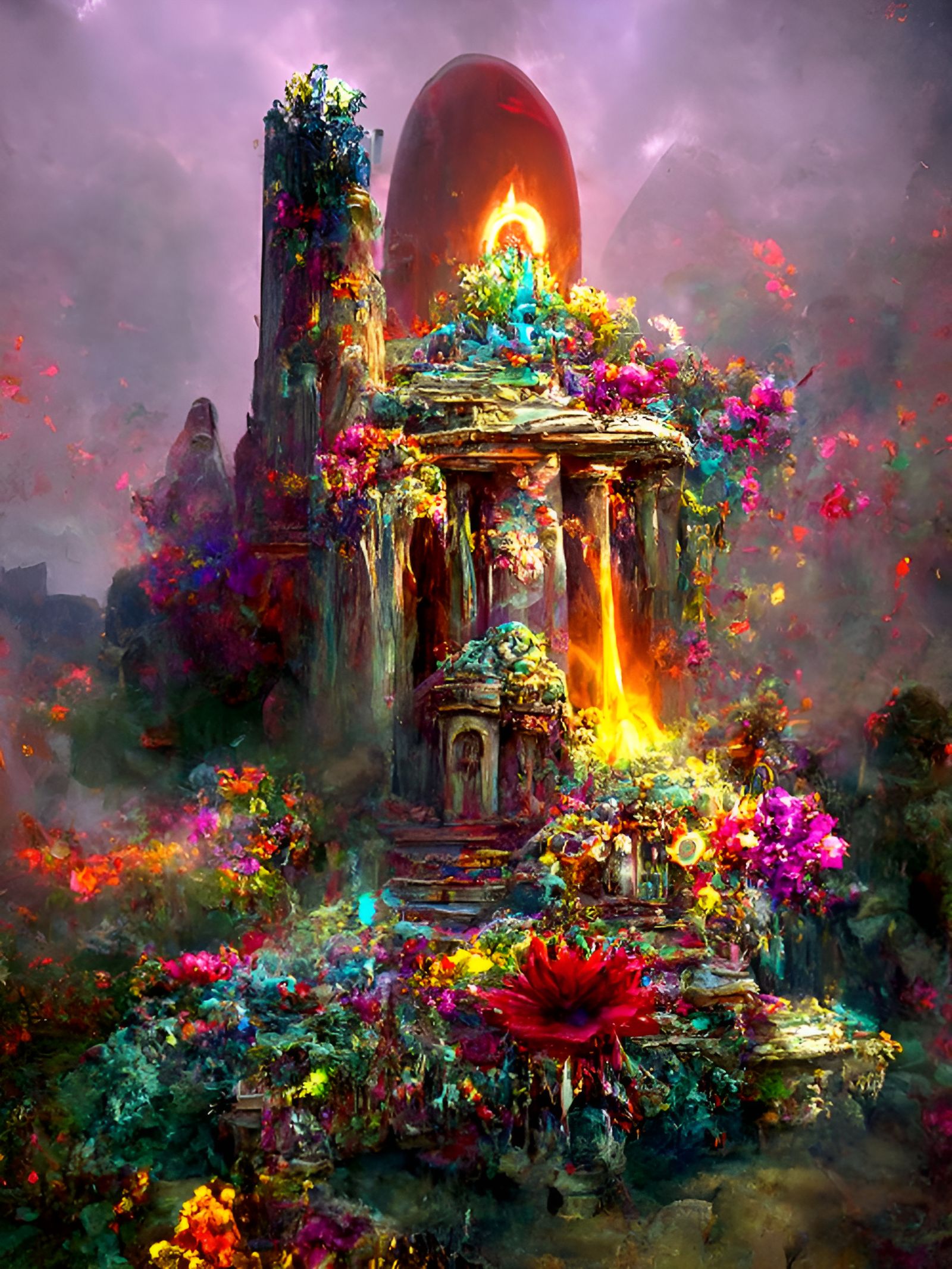 Bohemian Oracle Flower Temple: Detailed Fantasy Art