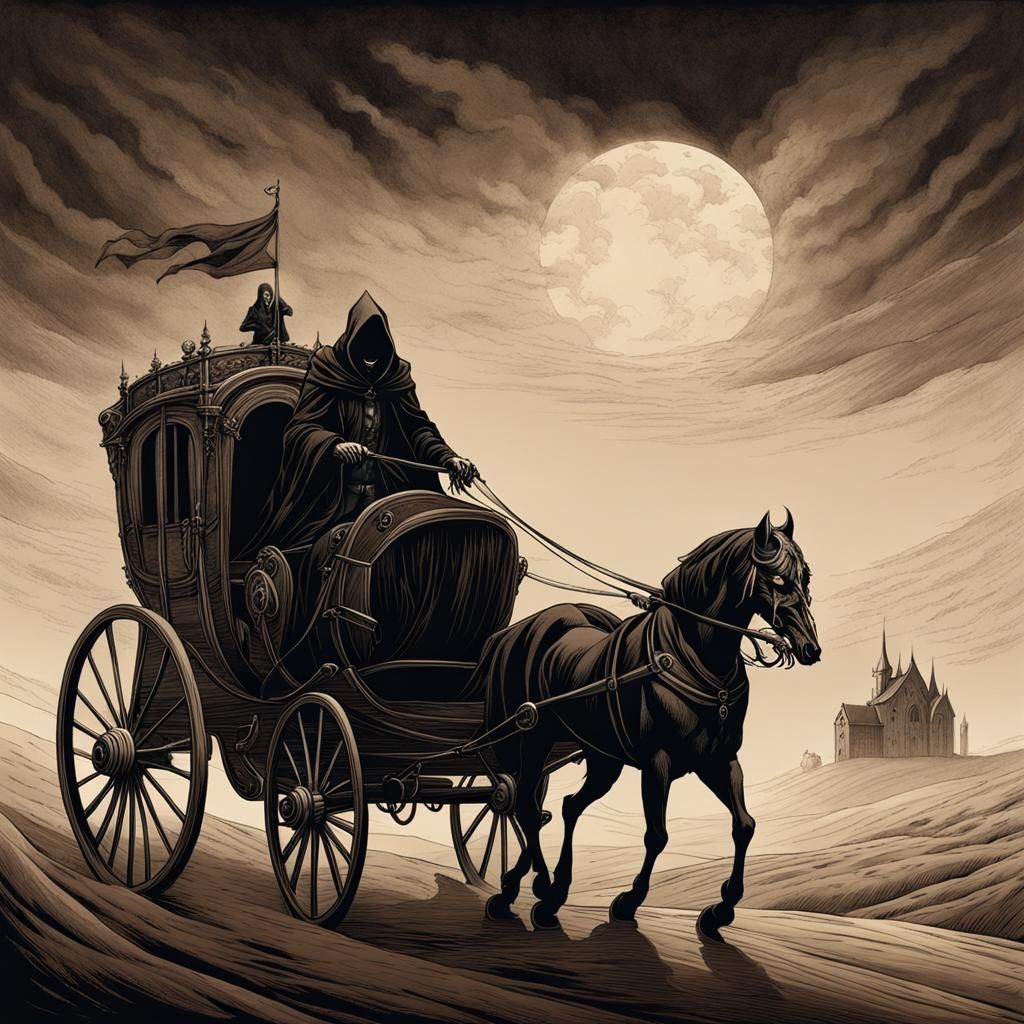 Grim Reaper's Gothic Ride: Ink and Parchment Art
