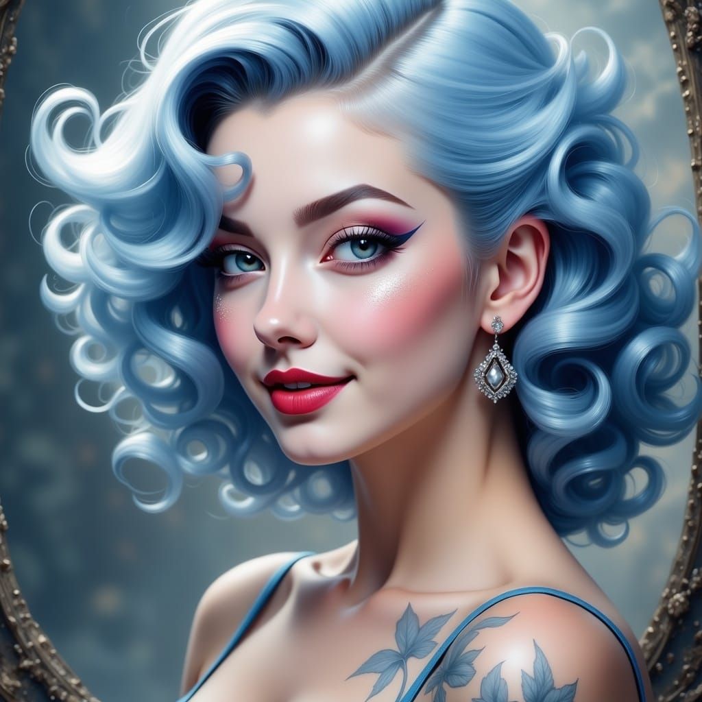 Ethereal Woman with Blue Hair in Fantasy Art Style