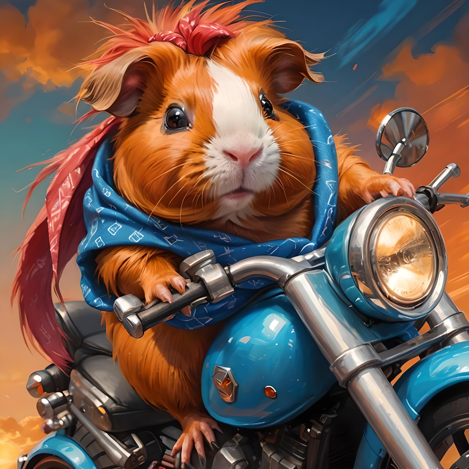 Red Guinea Pig Motorcycle Rider Illustration