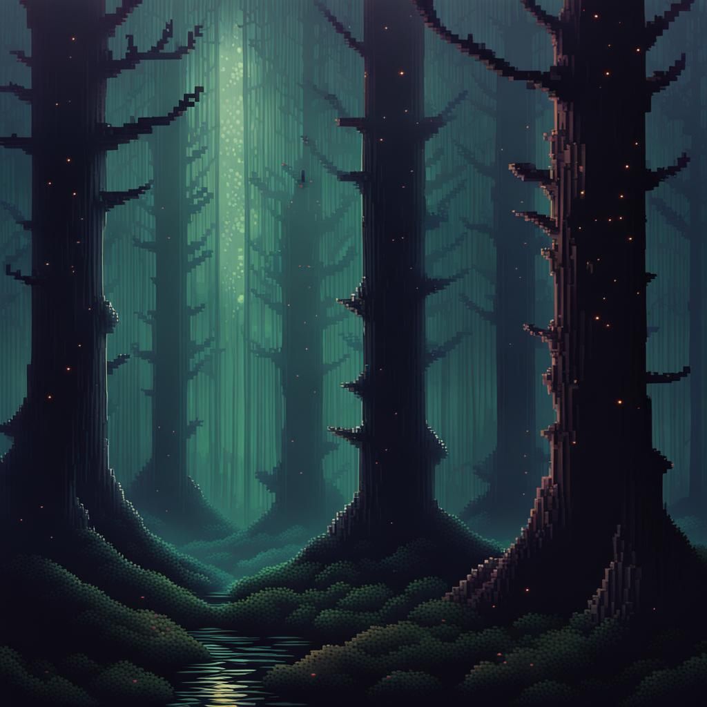 Pixelated Dark Fantasy Forest