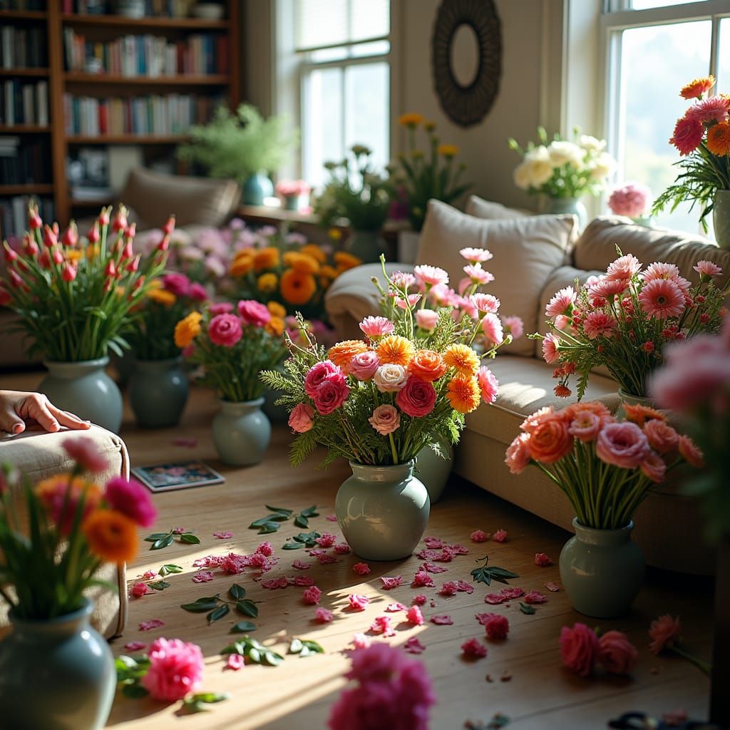 Floral Arrangement in a Cluttered Room: Documentary Photo
