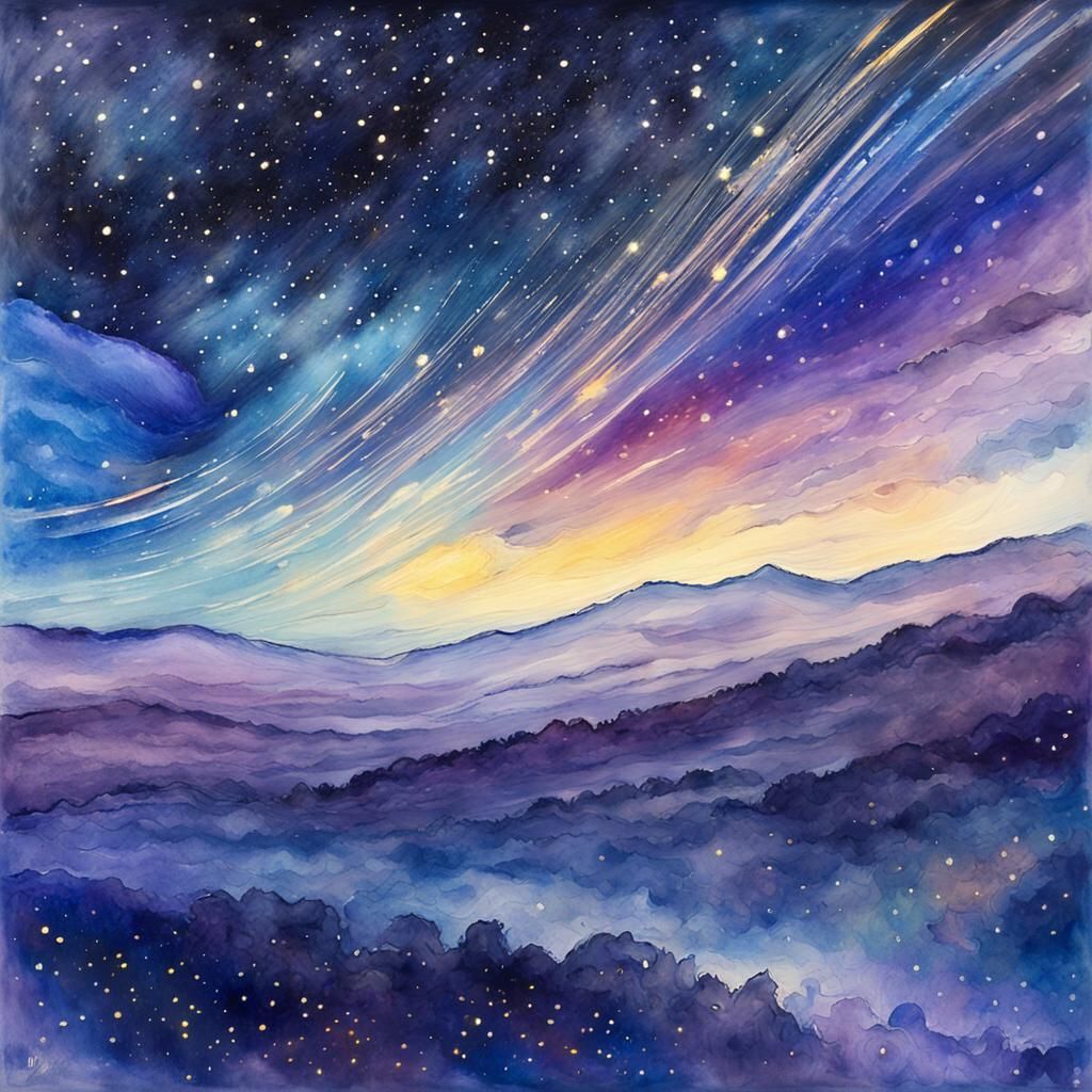 Starry Night Dreamy Watercolor with Glittering Stardust
