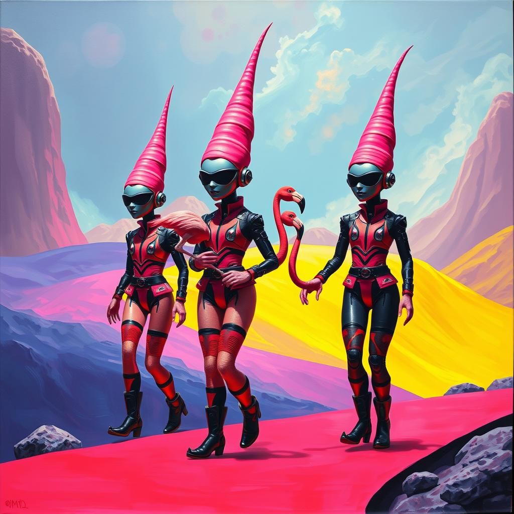 Futuristic Gnome Fashion Show in Lowbrow Art Style