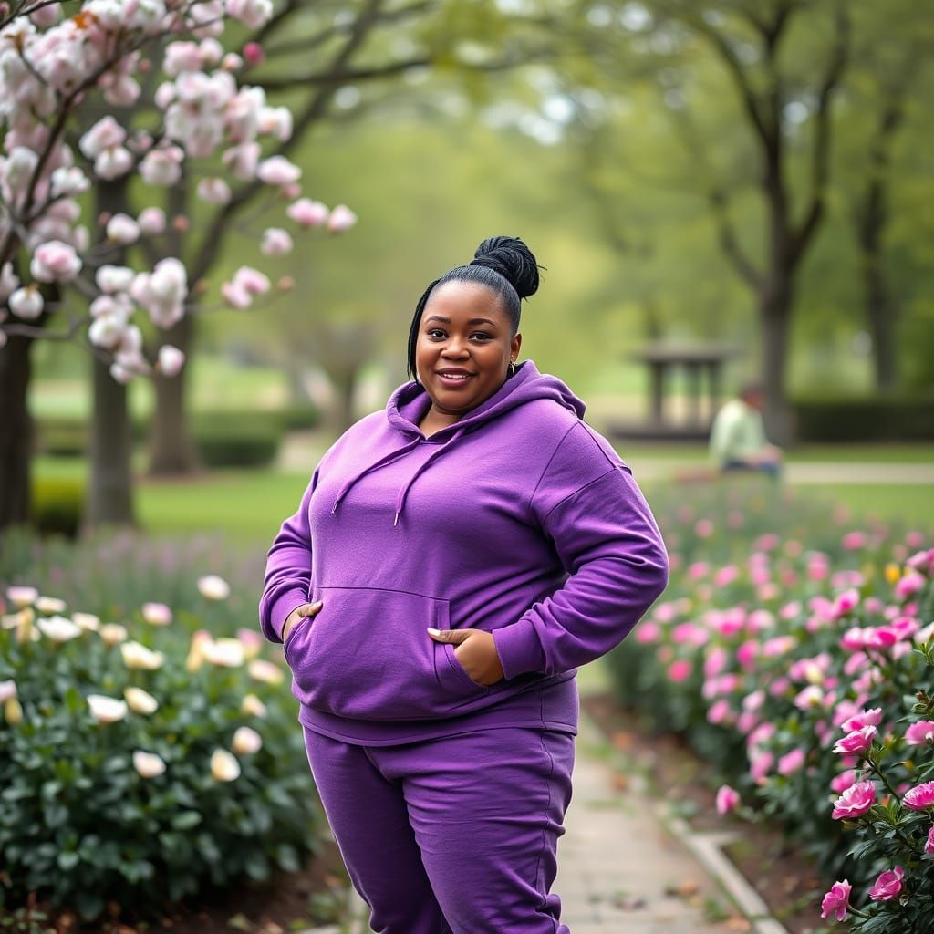 Confident Curvy Woman in Lush Park, Professional Photography
