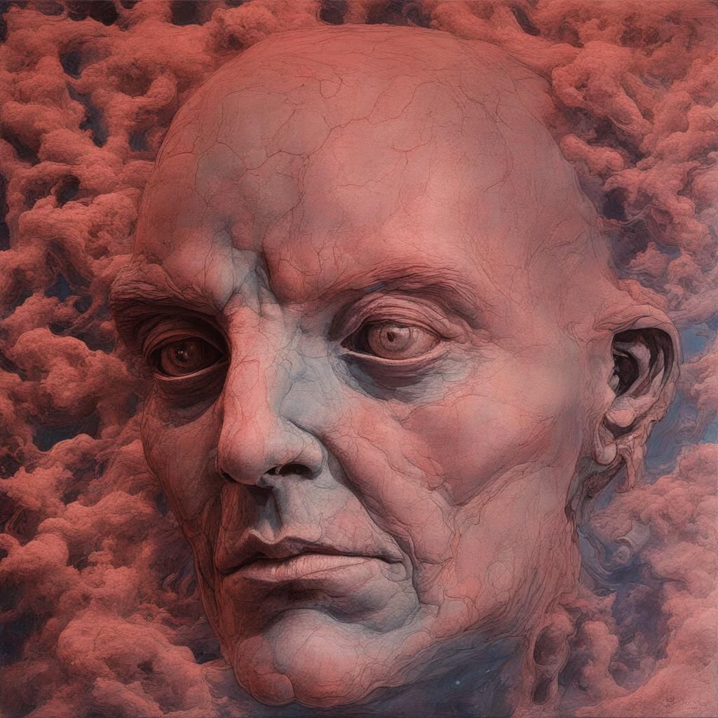 Surreal Bio-Art Face in Infrared Nebulae