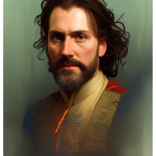 Detailed Portrait in Art Nouveau Style