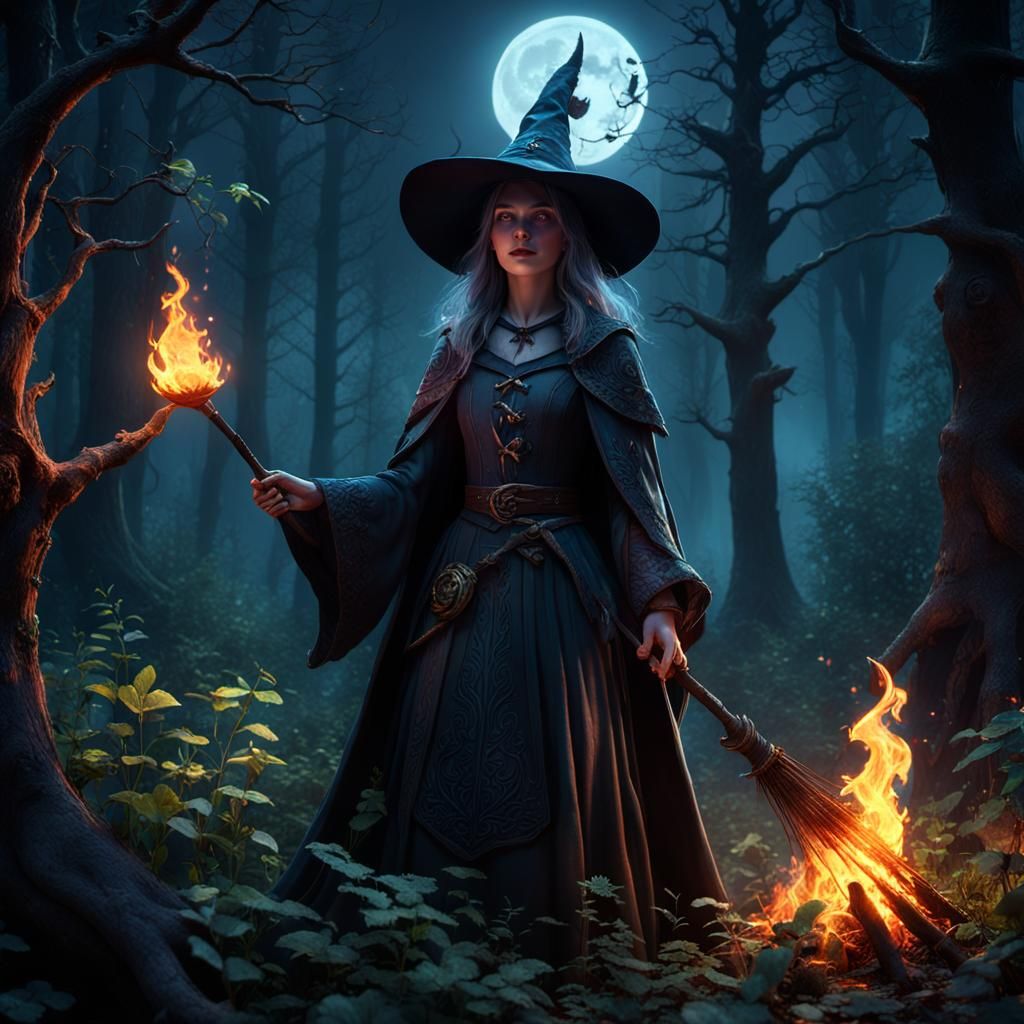 Enchanting Witch Hunts for Herbs in Forest