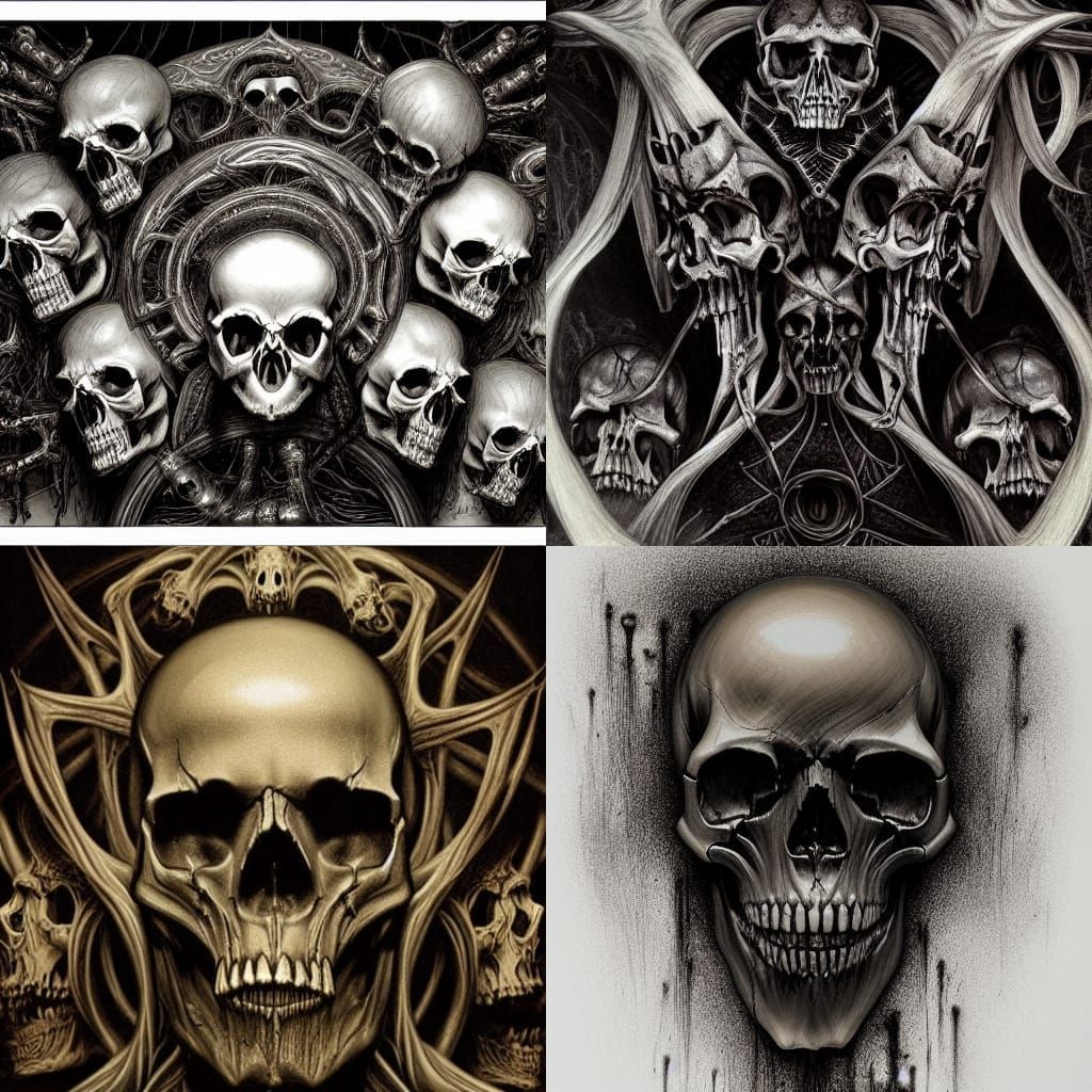 Skulls in Dark, Detailed 3D Rendering