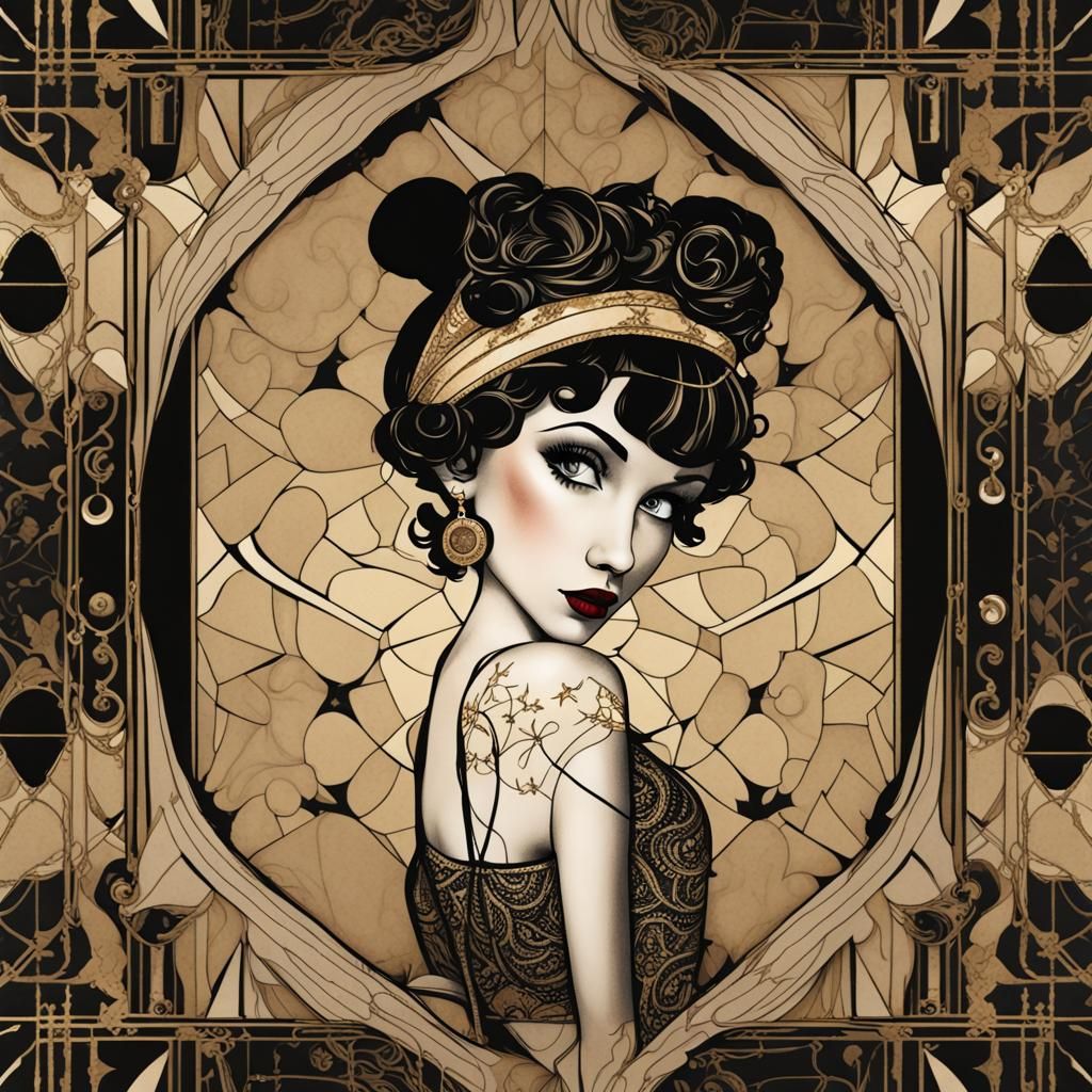 Betty Boop in Gothic Pop Style with Gold Details