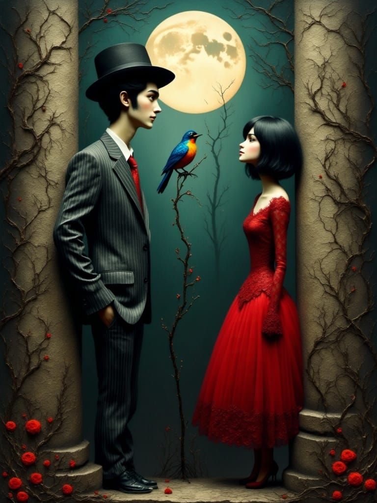 Whimsical Gothic Dreamscape in Elegant Moonlit Splendor