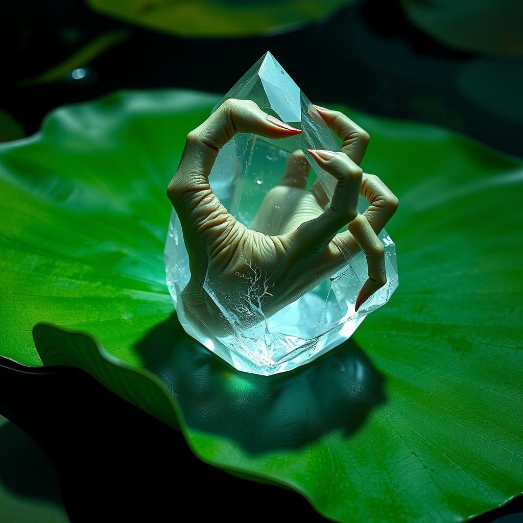 Crystalized Goblin Hand in Icy Crystal Shard