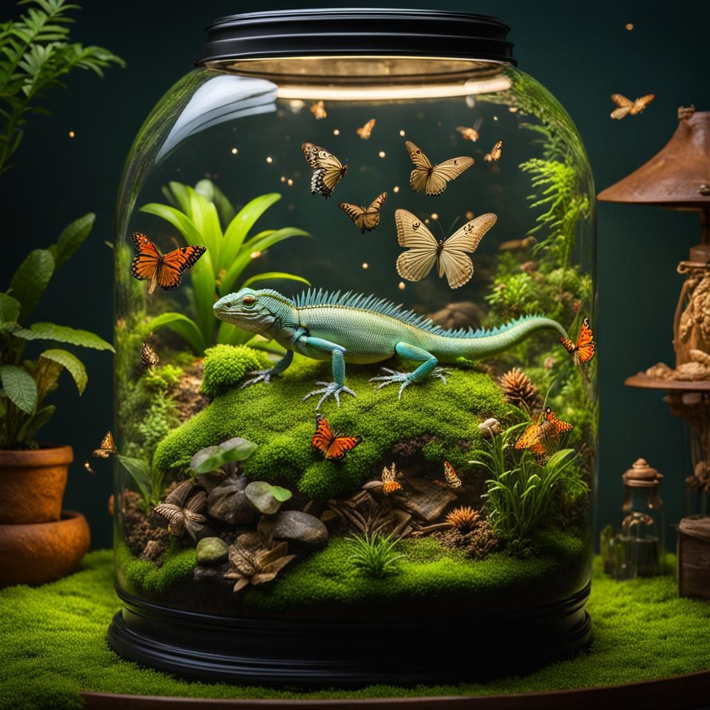Spectacular Terrarium with Butterflies and Fireflies