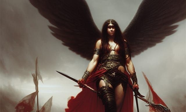 Dark Angel Warrior in Engraving Style