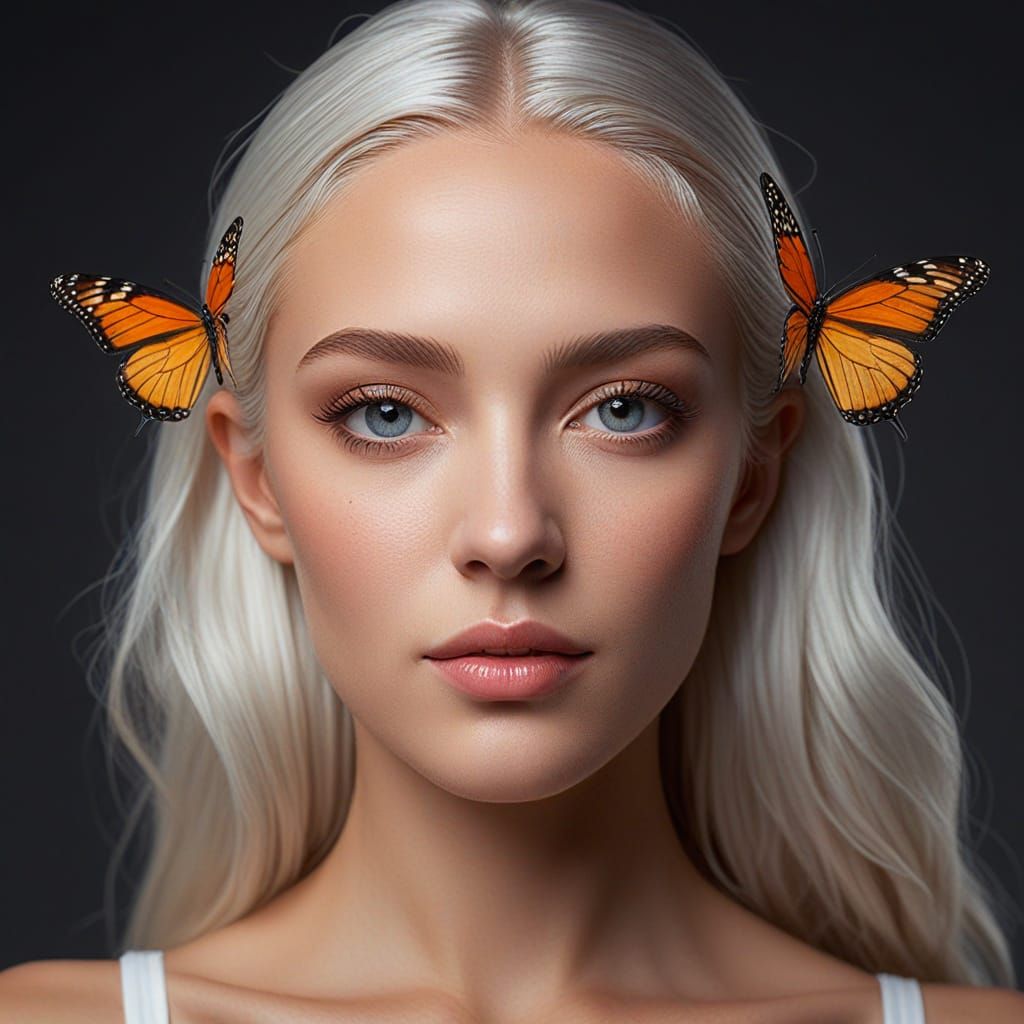 Hyperrealistic Portrait of Elegant Woman in Luxurious Bedroo...