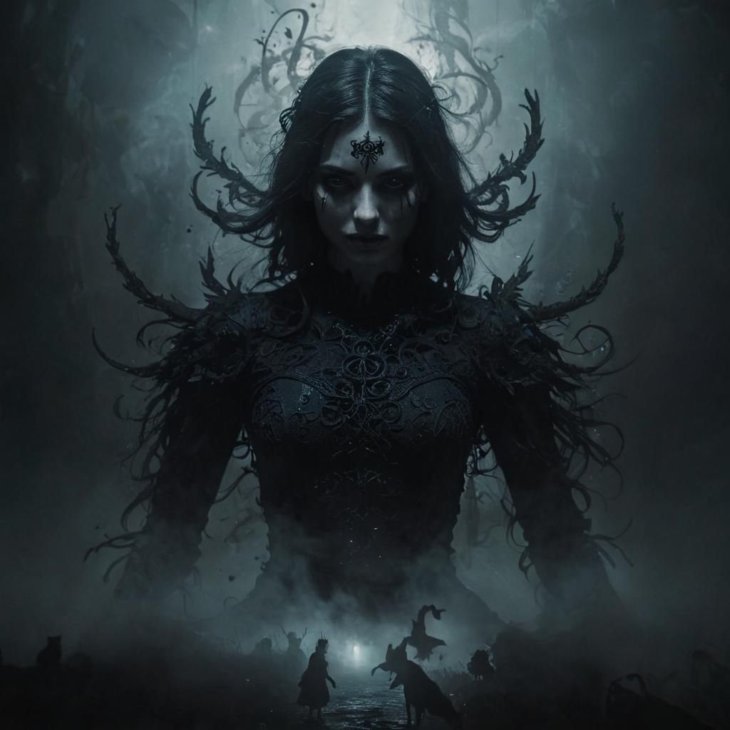 Mystical Double Exposure Art in Dark Fantasy Style