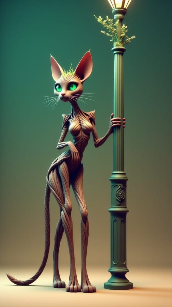 Anthropomorphic Cat with Branch Accents in 3D Render