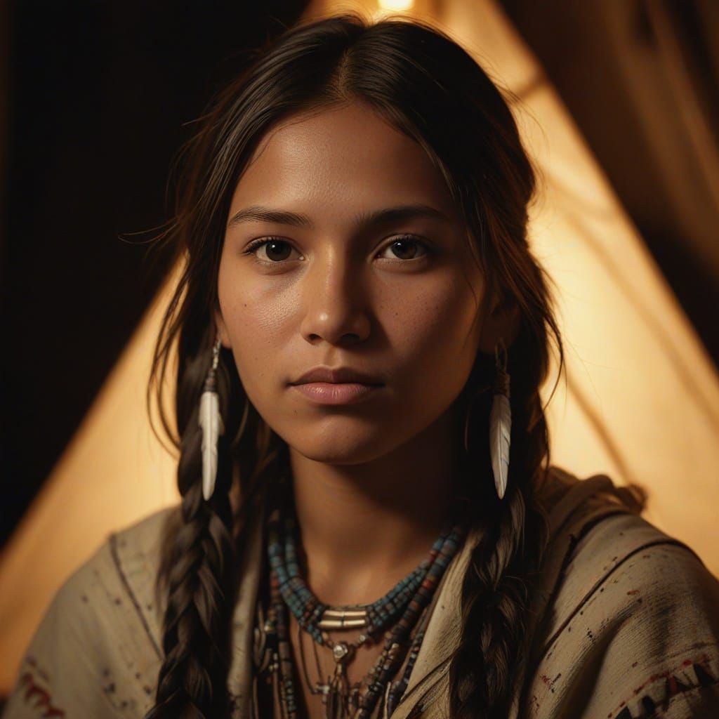 Native American Portrait in Oil Painting Style