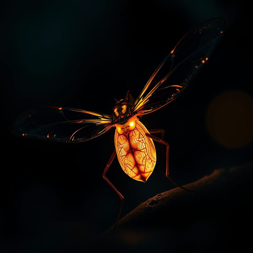 Glowing Firefly at Night in Neon Digital Art