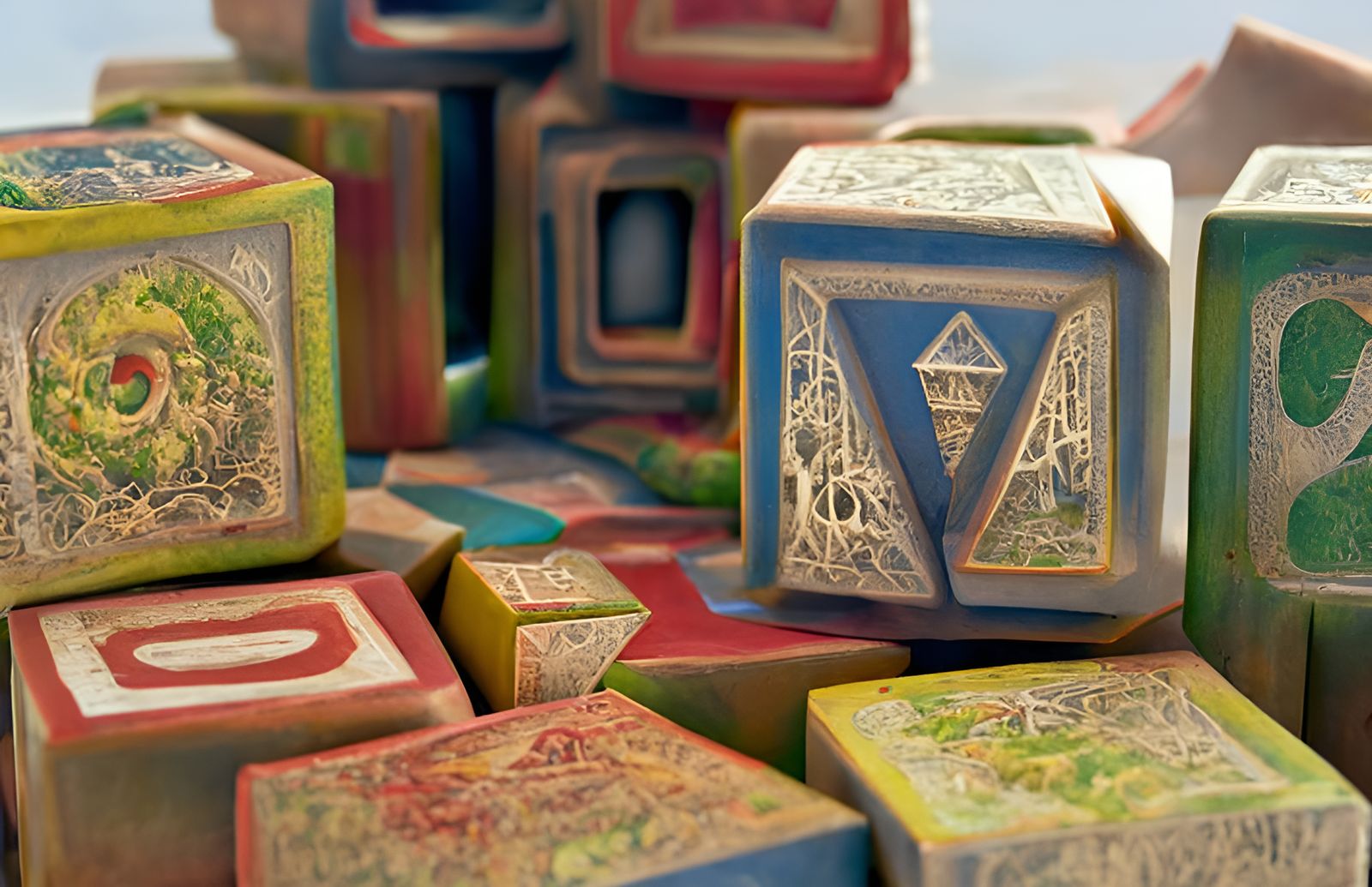 Surreal Wonderland Labyrinth with Toy Blocks