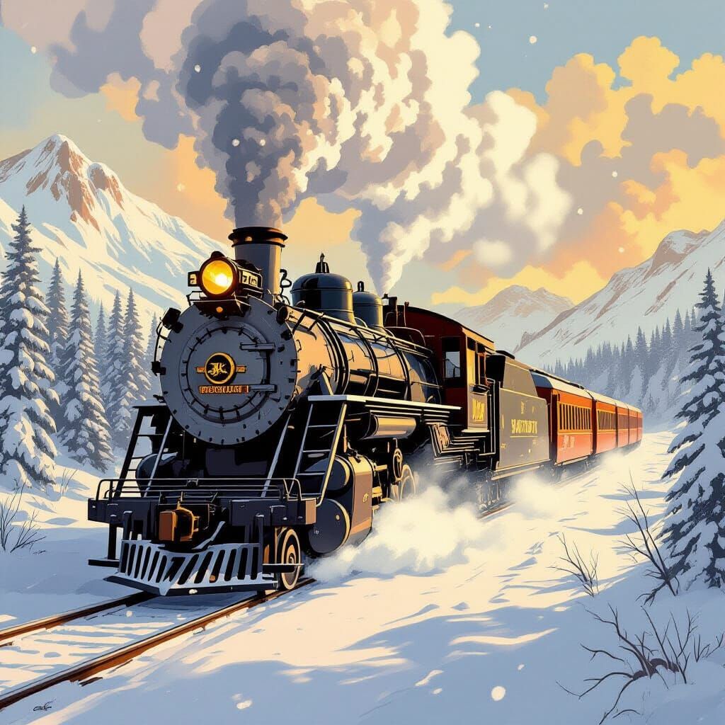 Vintage Ice Breaker Train in Snowy Alaska