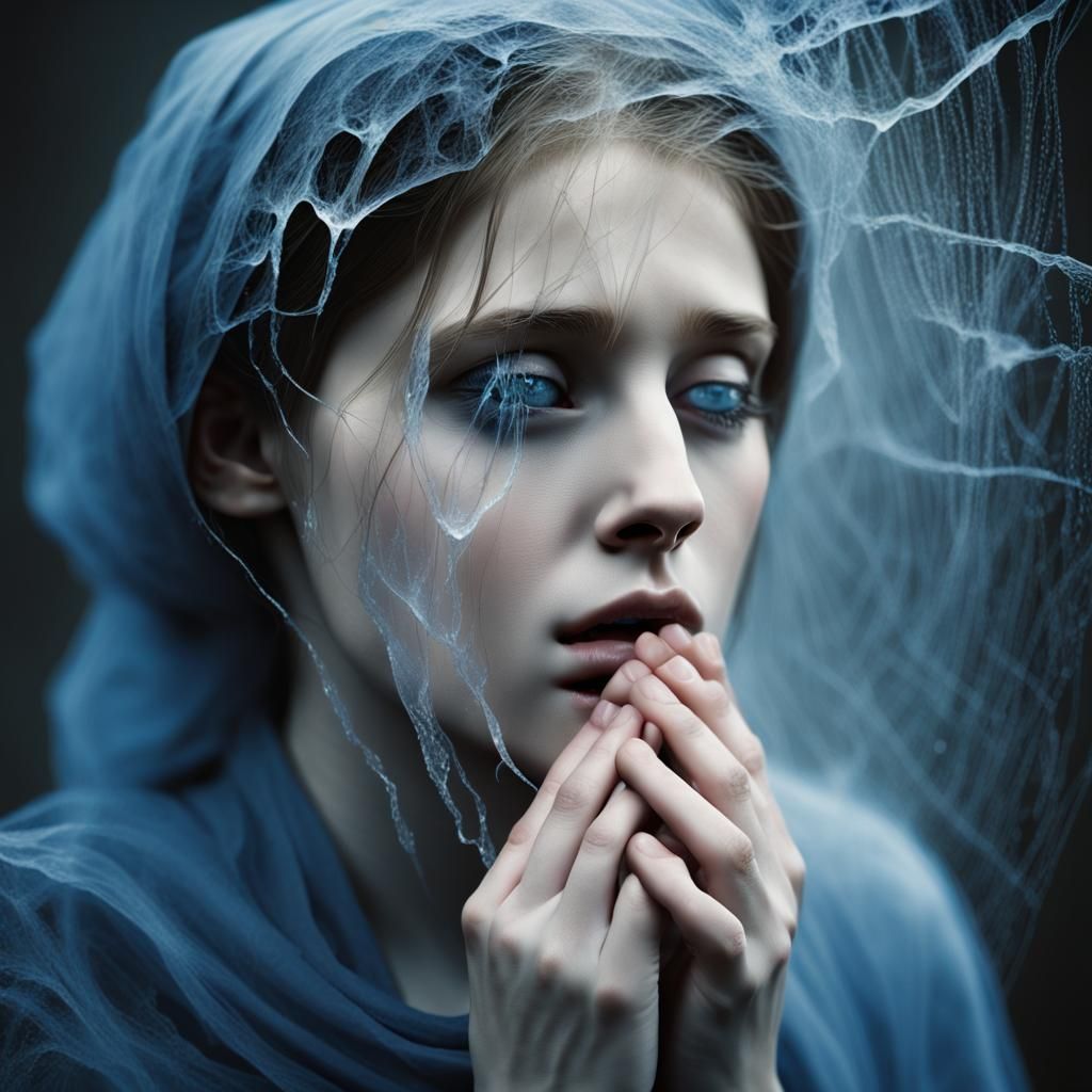 Futuristic Sci-Fi Figure Expressing Sorrow