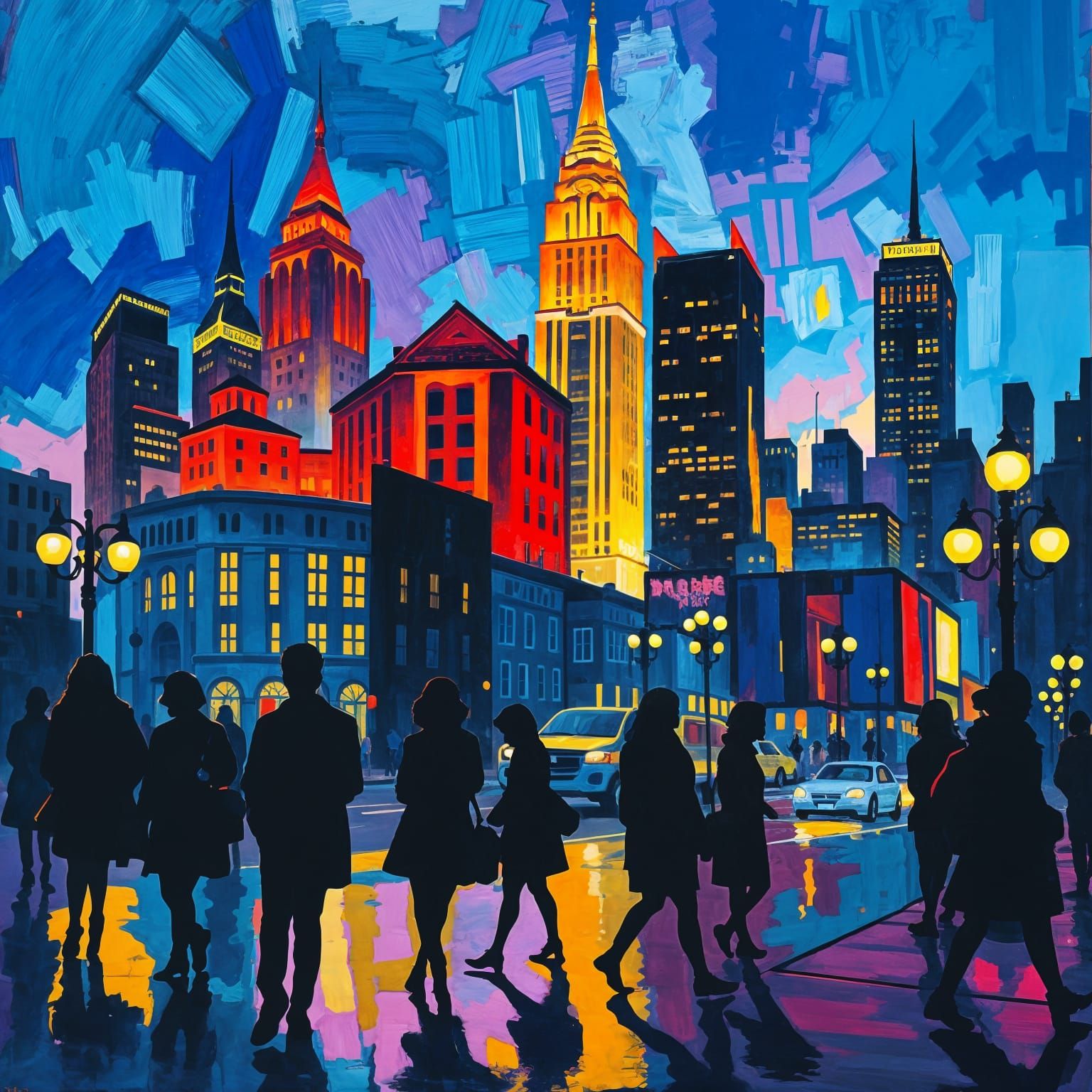 Vibrant Cityscape at Dusk Painting