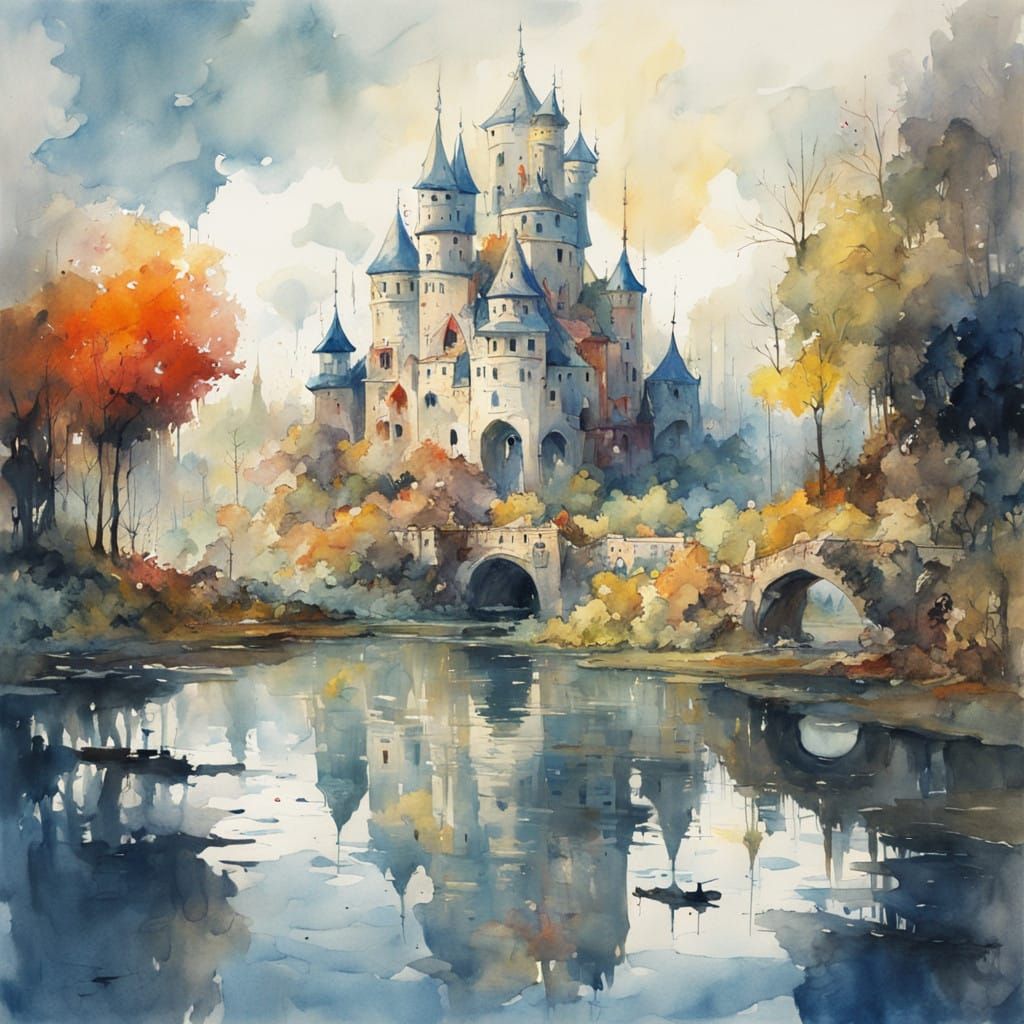 Fantasy Castle Shines on Riverbank
